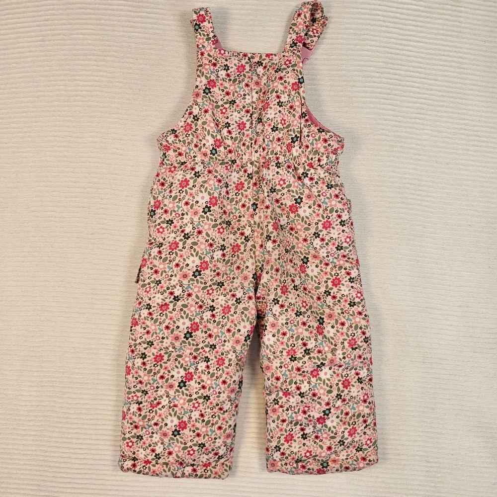 OshKosh B'gosh Girls Floral Snow Bibs Pink Insulated Overalls 18M